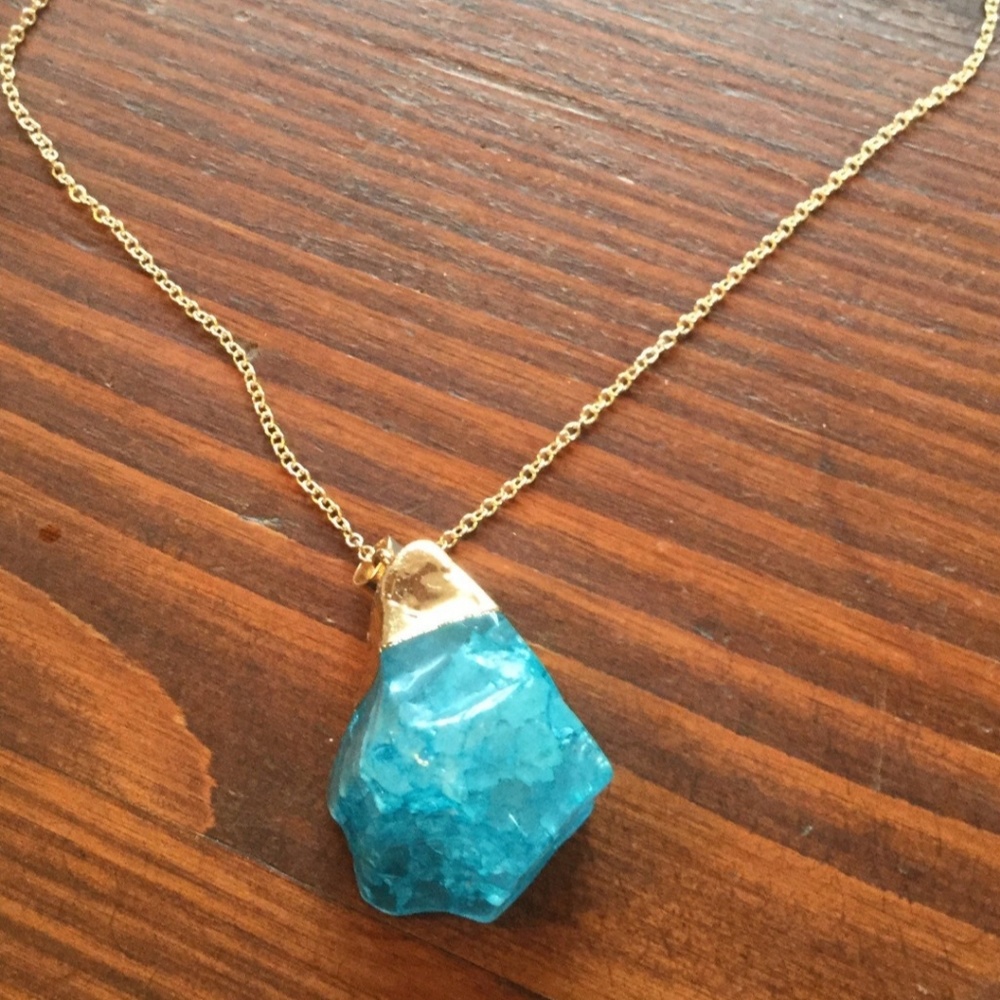 Aqua Aura Quartz Crystal Necklace